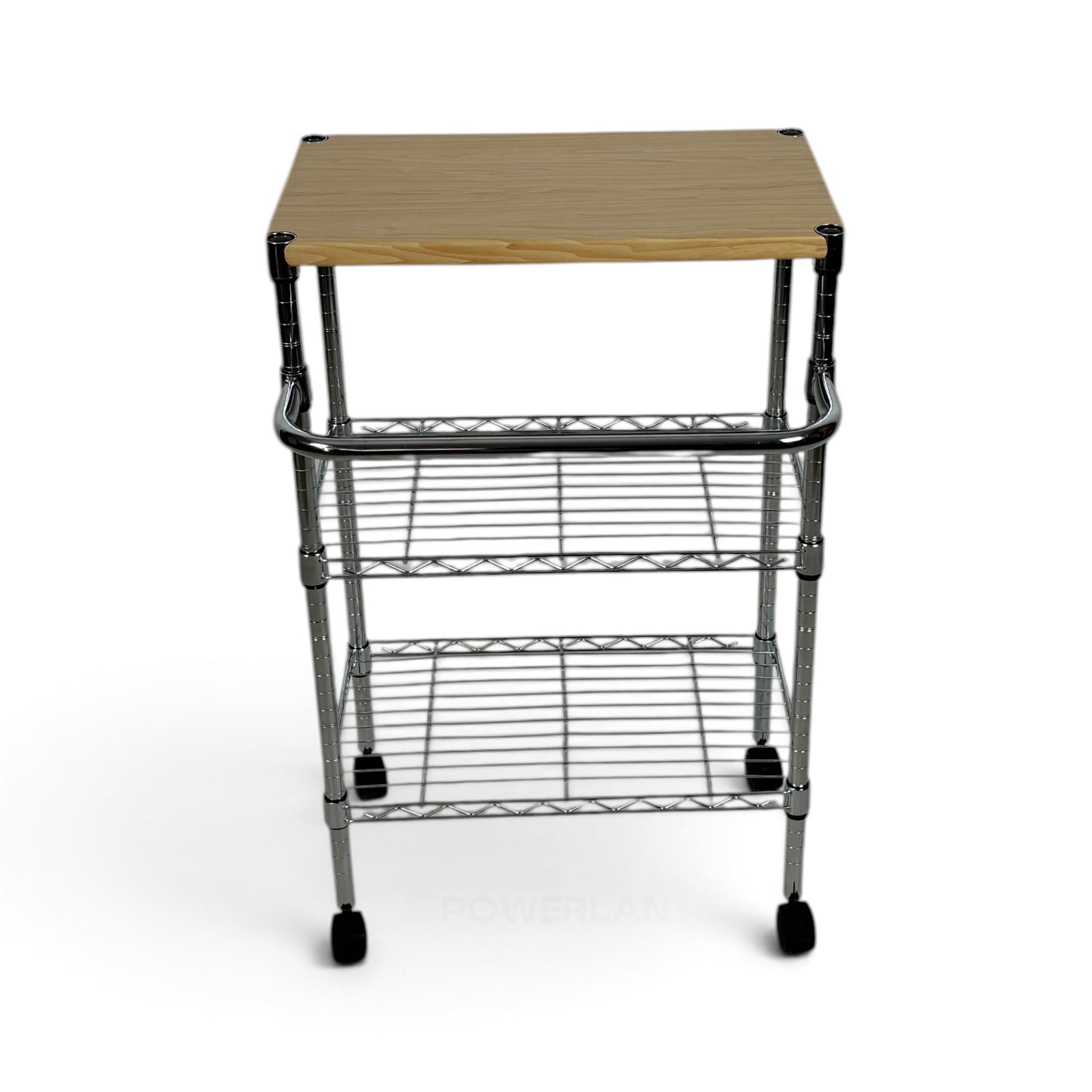 Carrello Metallika con Ruote e Piano in Legno – 2 Ripiani Grigliati