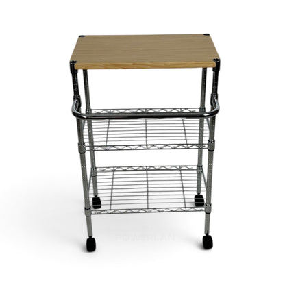 Carrello Metallika con Ruote e Piano in Legno – 2 Ripiani Grigliati