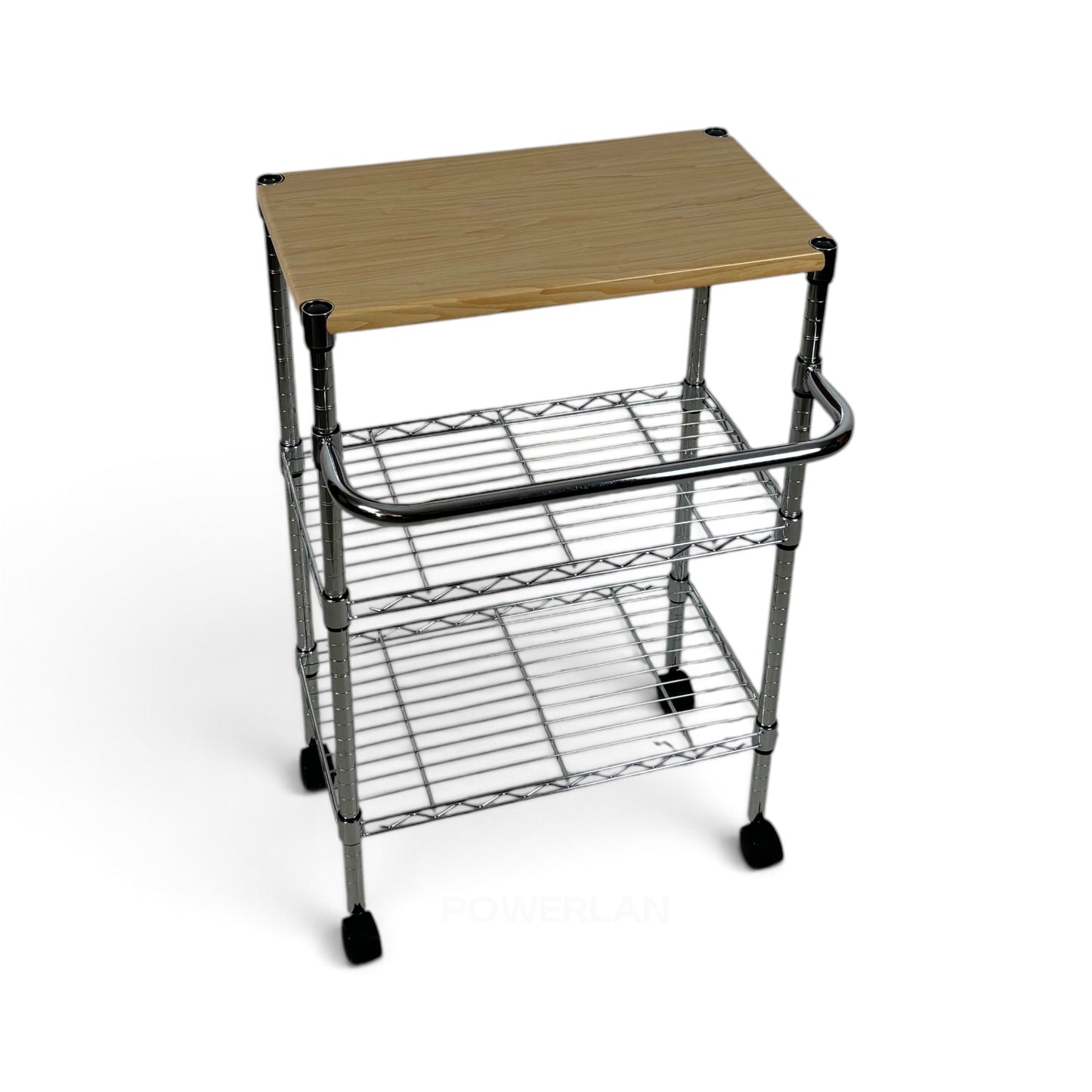 Carrello Metallika con Ruote e Piano in Legno – 2 Ripiani Grigliati