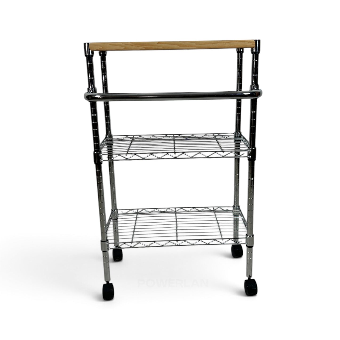 Carrello Metallika con Ruote e Piano in Legno – 2 Ripiani Grigliati