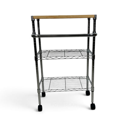 Carrello Metallika con Ruote e Piano in Legno – 2 Ripiani Grigliati