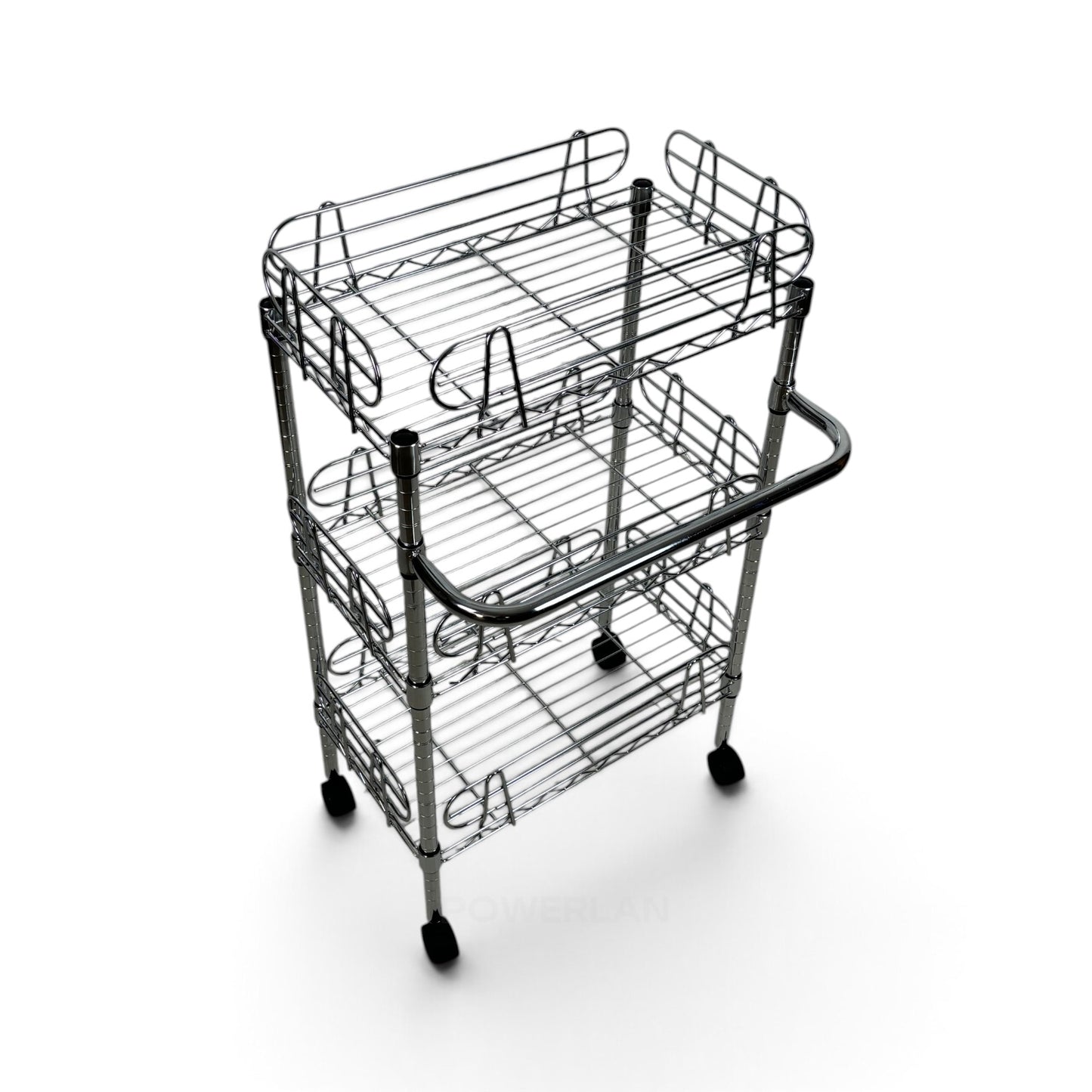Carrello Metallika con Ruote – 3 Ripiani Grigliati con Sponde Anticaduta Rimovibili