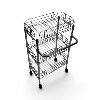 Carrello Metallika con Ruote – 3 Ripiani Grigliati con Sponde Anticaduta Rimovibili