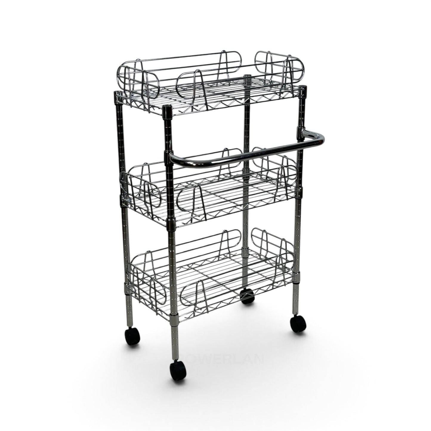 Carrello Metallika con Ruote – 3 Ripiani Grigliati con Sponde Anticaduta Rimovibili
