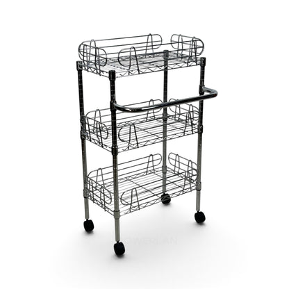 Carrello Metallika con Ruote – 3 Ripiani Grigliati con Sponde Anticaduta Rimovibili