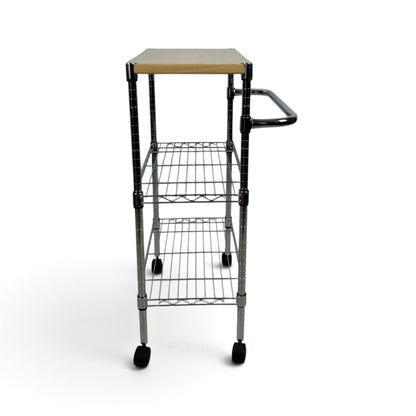 Carrello Metallika con Ruote e Piano in Legno – 2 Ripiani Grigliati
