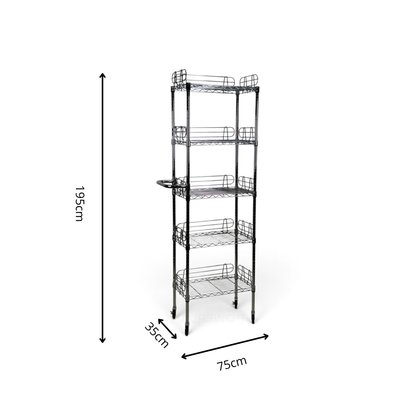 Carrello Metallika con Ruote – 5 Ripiani Grigliati con Protezioni Alte Rimovibili