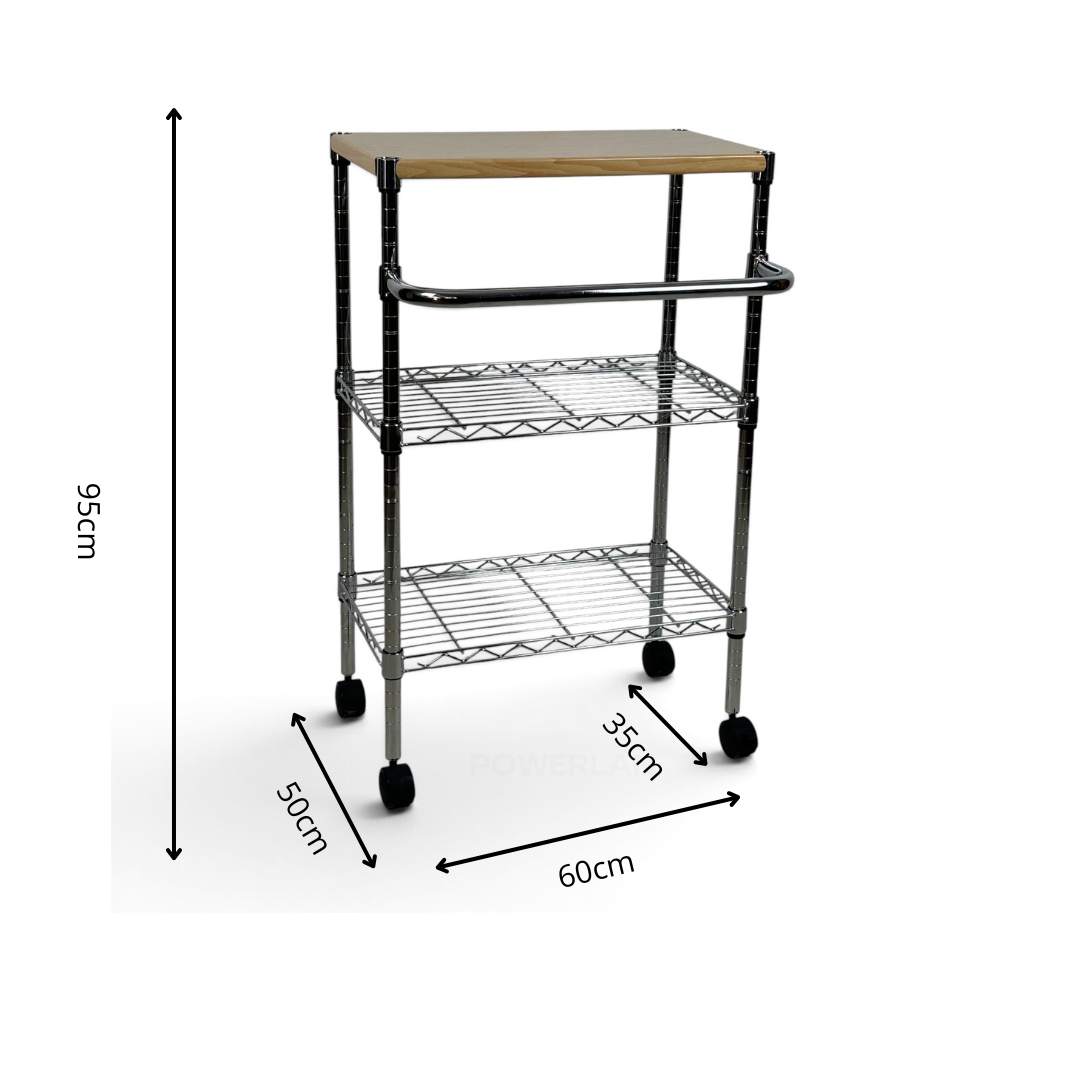 Carrello Metallika con Ruote e Piano in Legno – 2 Ripiani Grigliati