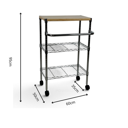 Carrello Metallika con Ruote e Piano in Legno – 2 Ripiani Grigliati