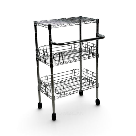 Carrello Metallika con Ruote – 3 Ripiani Grigliati con Sponde Anticaduta Rimovibili