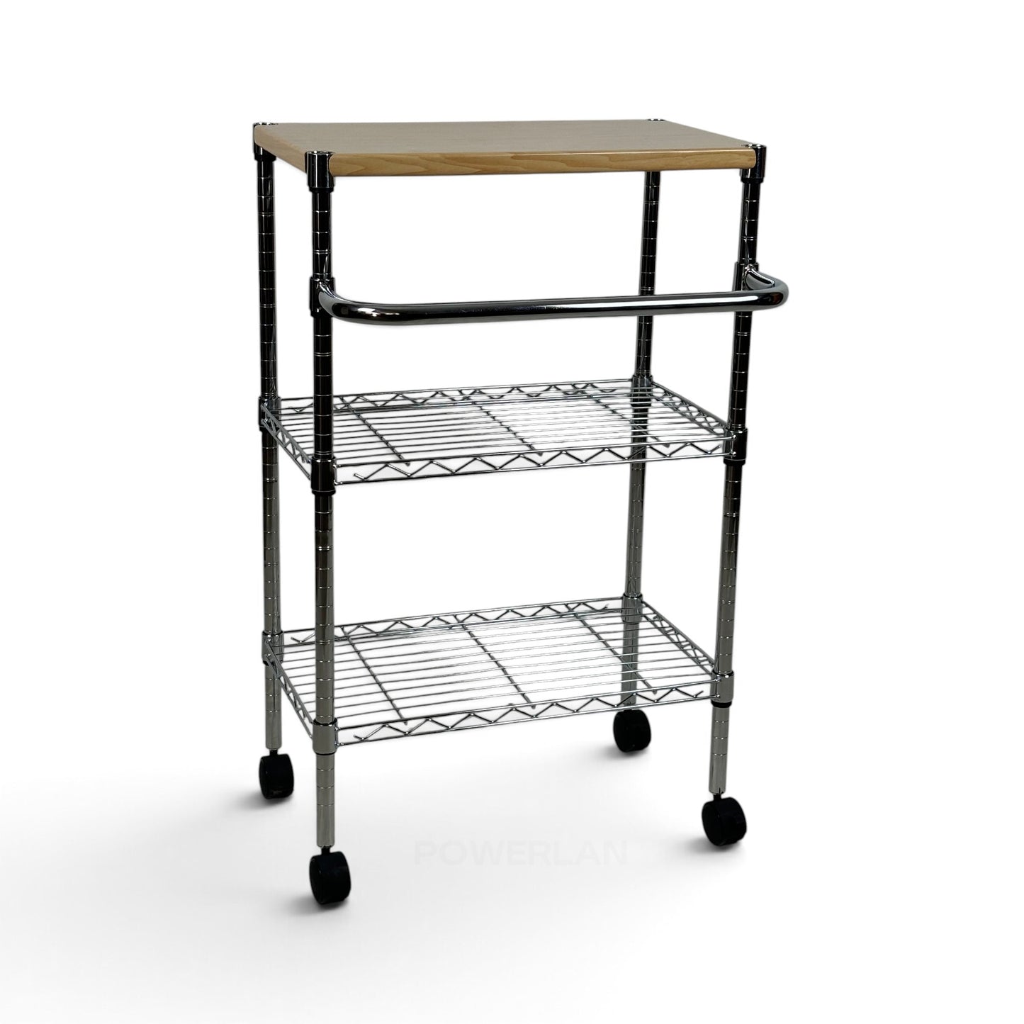 Carrello Metallika con Ruote e Piano in Legno – 2 Ripiani Grigliati