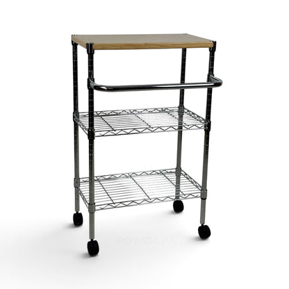 Carrello Metallika con Ruote e Piano in Legno – 2 Ripiani Grigliati