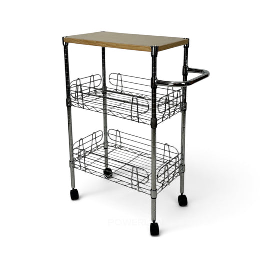 Carrello Metallika con Ruote – 3 Ripiani Grigliati con Sponde Anticaduta Rimovibili (Copia)