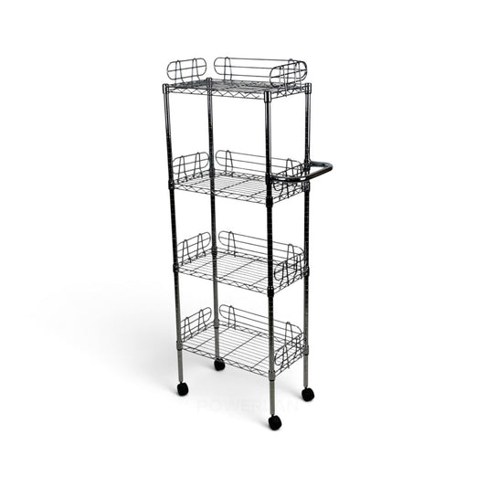 Carrello Metallika con Ruote – 4 Ripiani Grigliati Slim Salvaspazio H160 con protezioni