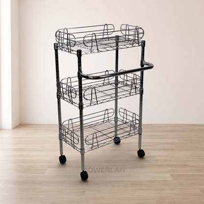 Carrello Metallika con Ruote – 3 Ripiani Grigliati con Sponde Anticaduta Rimovibili