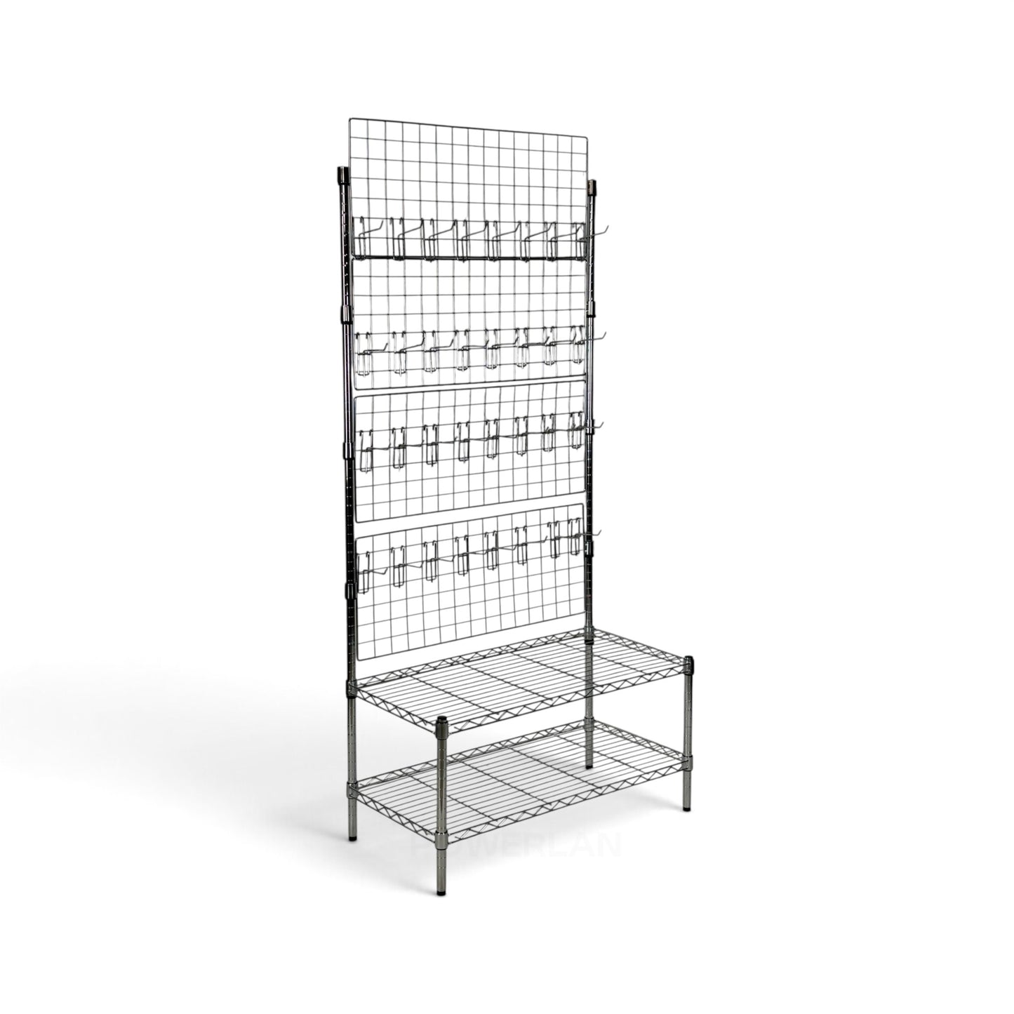 Espositore Porta Blister Metallika H 182cm  –  2 Ripiani 45x90 - 32 ganci