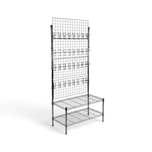 Espositore Porta Blister Metallika H 182cm  –  2 Ripiani 45x90 - 32 ganci